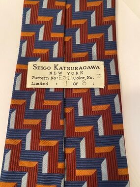 Seigo Katsuragawa Limited Edition Geometric Silk Tie - Blue, Burgundy, Gold